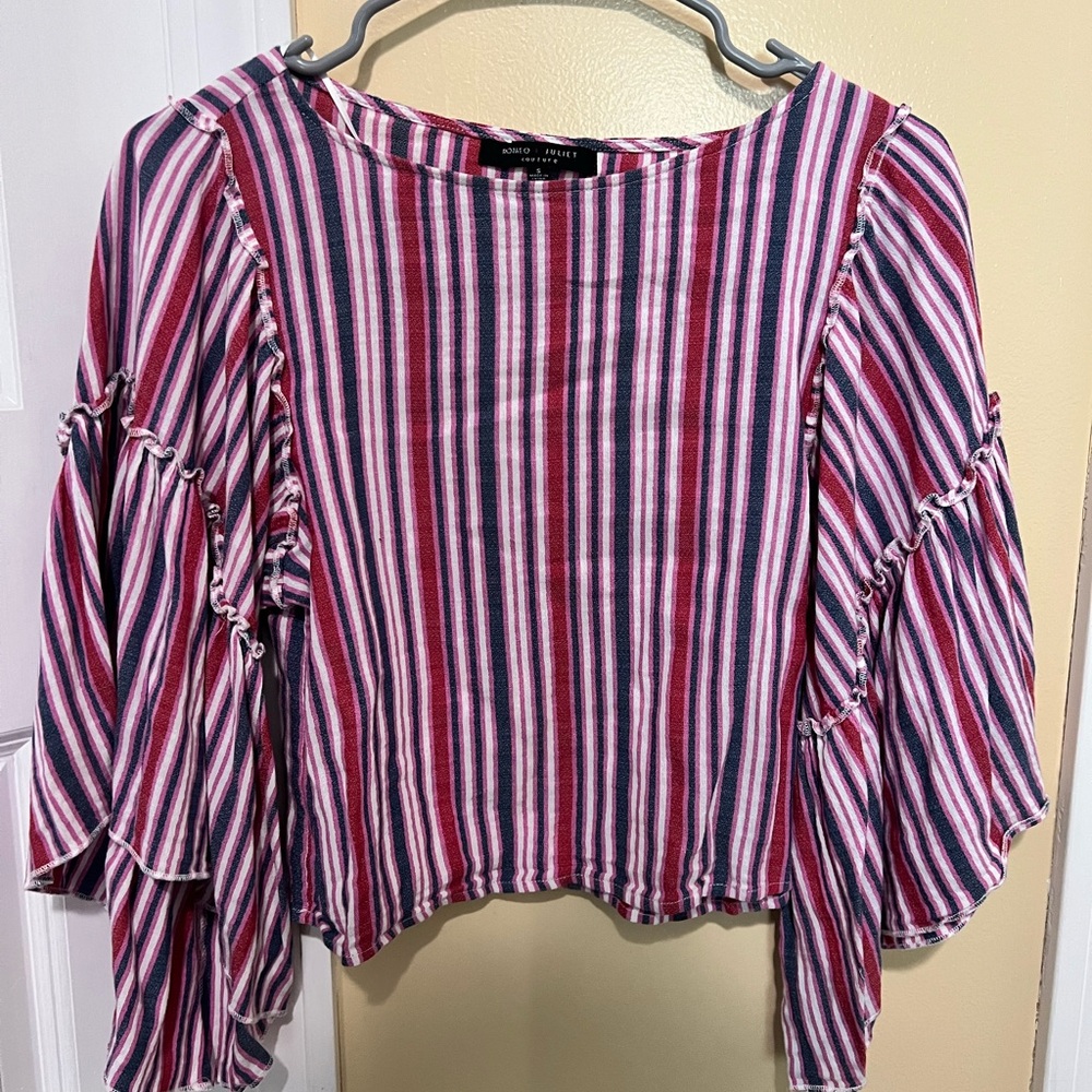 Romeo & Juliet Couture Pink Red Blue Striped Bell Sleeve Blouse